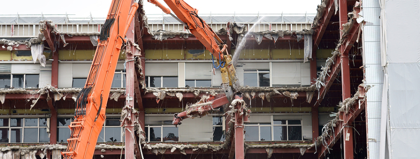 demolition safety being observed during demolition of a residential building