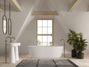 bathroom interior in the attic 3 D rendering Bathroom 3-D Design